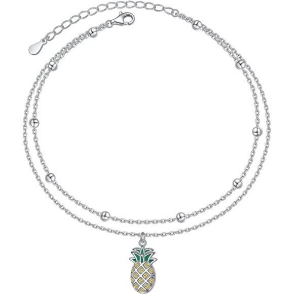 Sterling Silver Heart Charm Anklet Adjustable Beaded Ankle Bracelet Jewelry - Picture 1 of 7